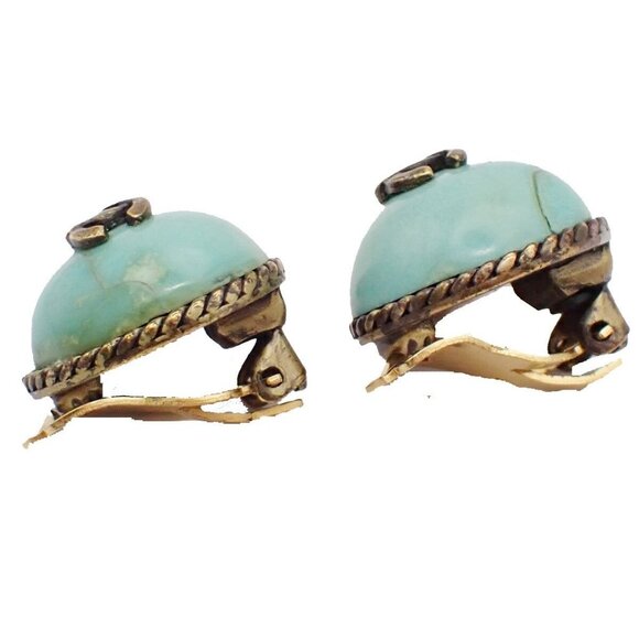 CHANEL CC Logo Color Stone Round Button Earrings Clip-On 00A Blue GHW 34KA602 - Picture 12 of 15